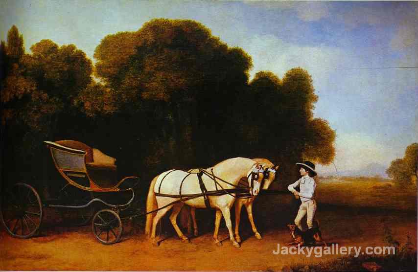 Park Phaeton With A Pair Of Cream Pontes In Charge Of A Stable Lad With A Dog by George Stubbs paintings reproduction